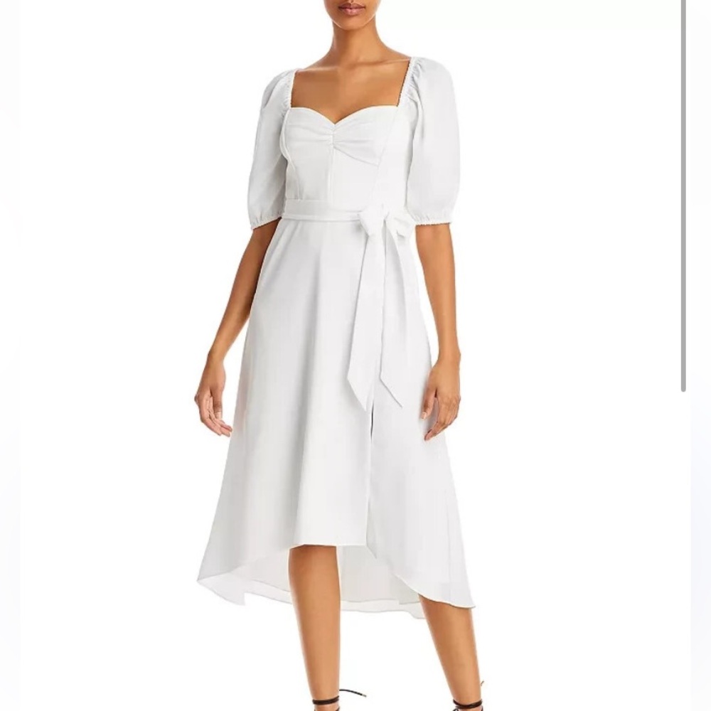 Aqua white high low white midi dress